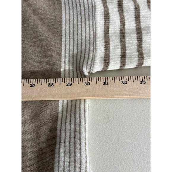 Zenana Sweater Womens Medium Beige & White Striped Knit Top With Ribbed Mock Nec - Picture 7 of 10